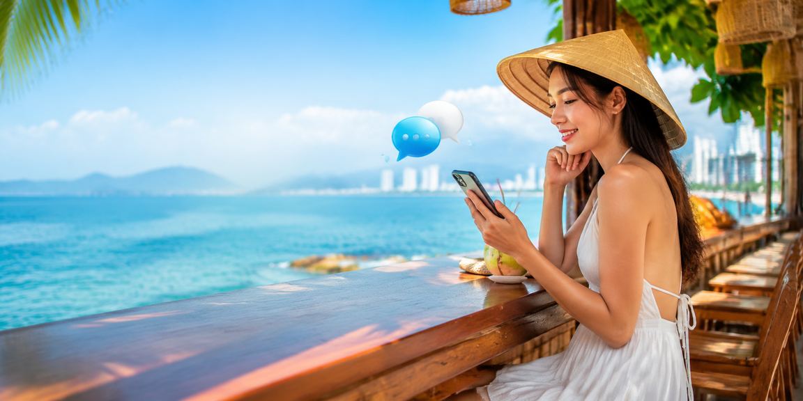 Người dùng đăng nhập casino trên điện thoại tại bãi biển Nha Trang